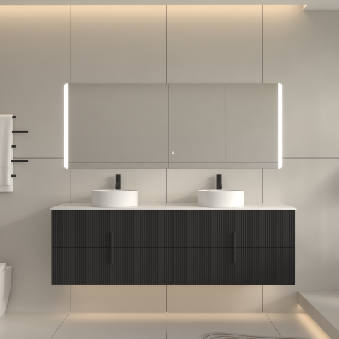 Aura 1800mm Wall-Hung Vanity - Matte Black - Image 2