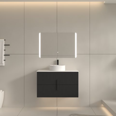 Aura 900mm Wall-Hung Vanity - Matte Black - Image 1