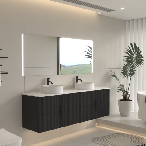 Aura 1800mm Wall-Hung Vanity - Matte Black - Image 4