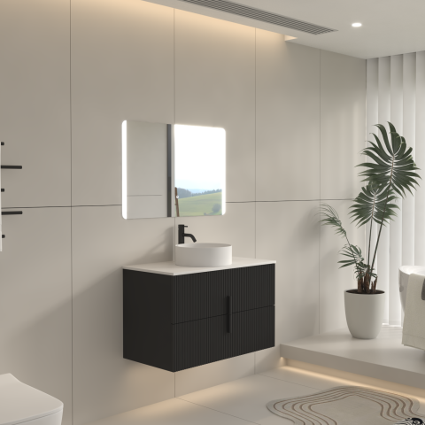 Aura 900mm Wall-Hung Vanity - Matte Black - Image 3