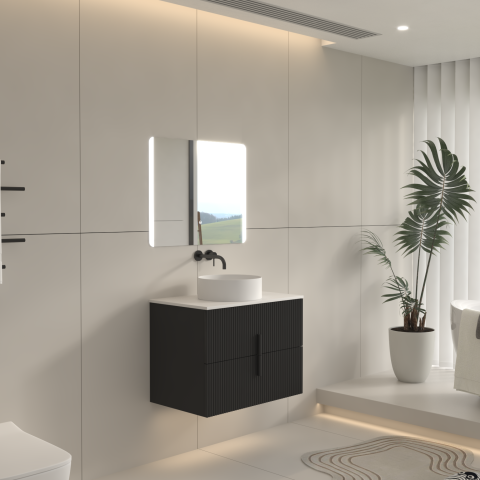 Aura 750mm Wall-Hung Vanity - Matte Black - Image 3