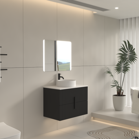 Aura 750mm Wall-Hung Vanity - Matte Black - Image 4