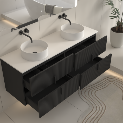 Aura 1500mm Wall-Hung Vanity - Matte Black - Image 5