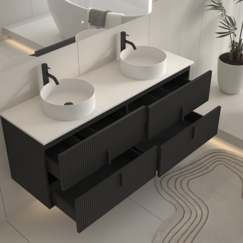 Aura 1500mm Wall-Hung Vanity - Matte Black - Image 6