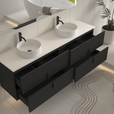 Aura 1800mm Wall-Hung Vanity - Matte Black - Image 5