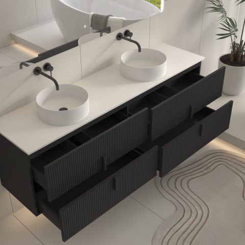 Aura 1800mm Wall-Hung Vanity - Matte Black - Image 6