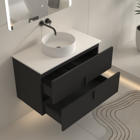 Aura 900mm Wall-Hung Vanity - Matte Black - Image 5