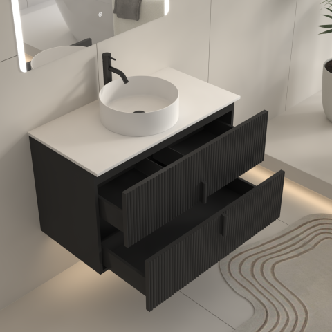 Aura 900mm Wall-Hung Vanity - Matte Black - Image 6