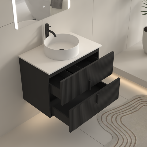 Aura 750mm Wall-Hung Vanity - Matte Black - Image 5