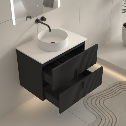 Aura 750mm Wall-Hung Vanity - Matte Black - Image 6