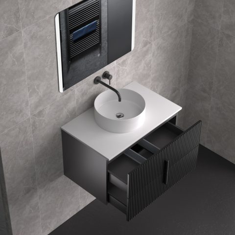 Aura 750mm Wall-Hung Vanity - Matte Black - Image 10