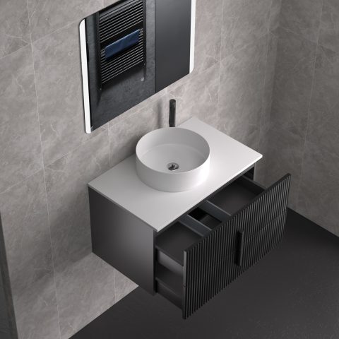Aura 750mm Wall-Hung Vanity - Matte Black - Image 11