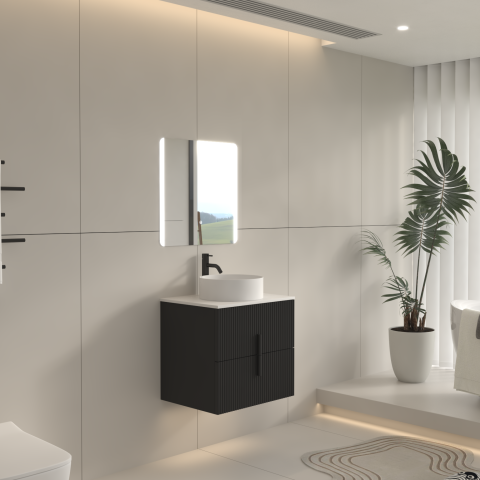 Aura 600mm Wall-Hung Vanity  - Matte Black - Image 3