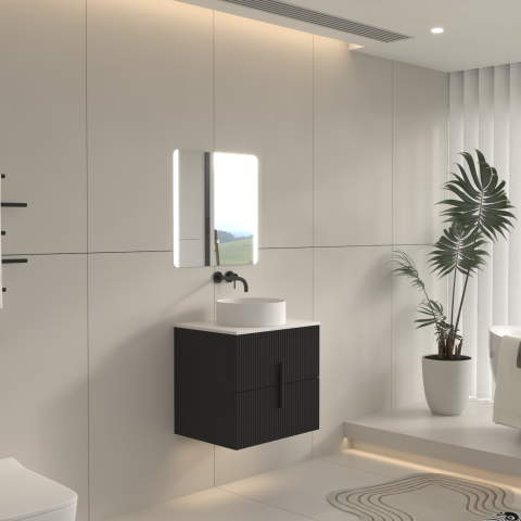 Aura 600mm Wall-Hung Vanity  - Matte Black - Image 4