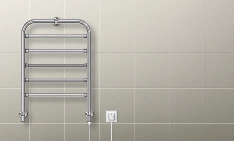 A heated towel rail in chrome finish.