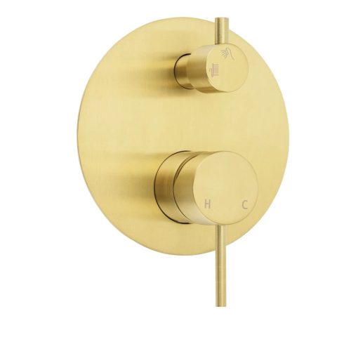 Minimalist Round Pin Lever Shower Diverter - Brushed Gold - Image 1