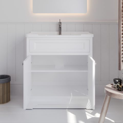 Burlington 800mm Solid Wood Floor-Standing Vanity - Hampton Series - Matte White - Image 4