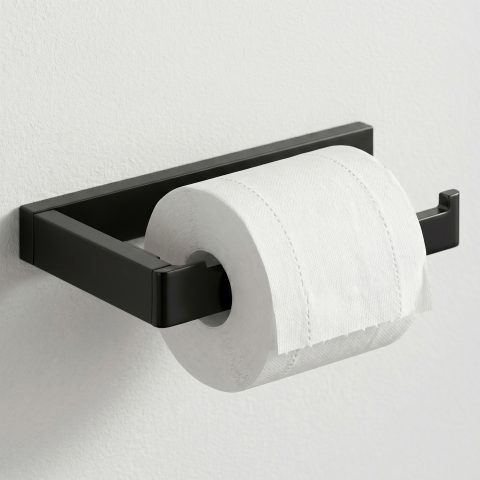 Modern Square Open-Arm Toilet Roll Holder - Matte Black - Image 2