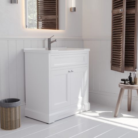 Burlington 800mm Solid Wood Floor-Standing Vanity - Hampton Series - Matte White - Image 2