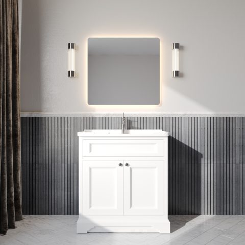 Burlington 800mm Solid Wood Floor-Standing Vanity - Hampton Series - Matte White - Image 1