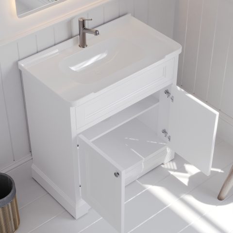 Burlington 800mm Solid Wood Floor-Standing Vanity - Hampton Series - Matte White - Image 5