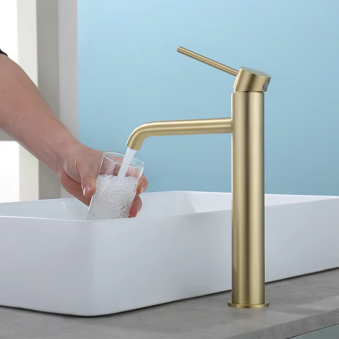 Rondo Pin Lever Tall Basin Mixer - Brushed Gold - Image 3