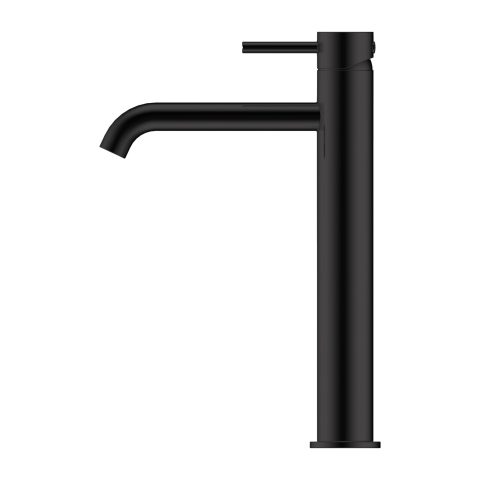 Black modern faucet with a sleek, minimalist design.