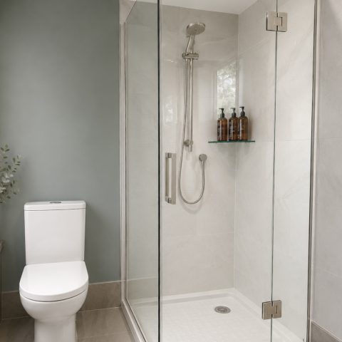 Claro 900x900mm Frameless Shower Box Kit – Square – Swing Door – Includes Tray & Wall Liner – Brushed Nickel - Image 1