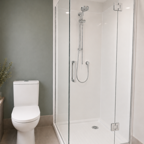 Claro 900x900mm Frameless Shower Box Kit – Square – Swing Door – Includes Tray & Wall Liner – Chrome - Image 1