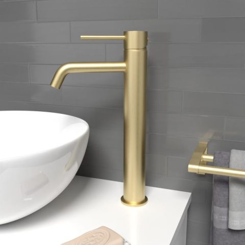 Rondo Pin Lever Tall Basin Mixer - Brushed Gold - Image 2