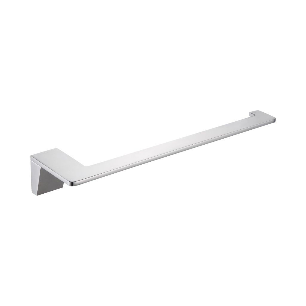 Silver modern towel bar with a sleek, minimalist design.