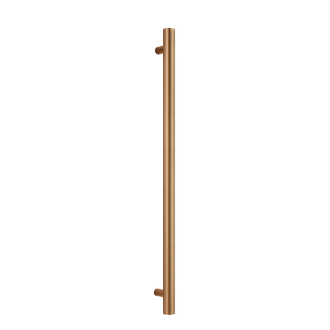 Copper-colored vertical door handle with two mounting brackets.