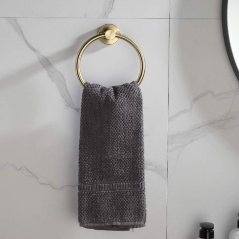 Modern Round Towel Ring - Brushed Gold - Image 2