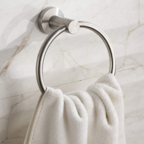 Modern Round Towel Ring – Brushed Nickel - Image 2