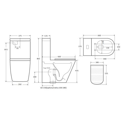 Savona Back to Wall Toilet Suite - Rimless - Vortex Flush - P/S Trap - Image 2