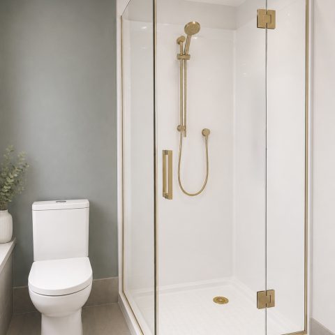 Frameless Shower Glass 1000wx1000dx1950hmm Square Swing Door Brushed Gold - Image 1