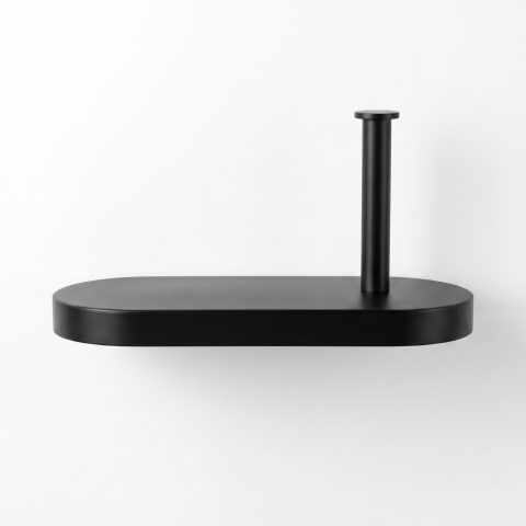 Modern Toilet Roll Holder with Integrated Phone Shelf - Matte Black - Image 1