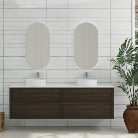 Aura 1800mm Wall-Hung Vanity - Walnut - Image 1