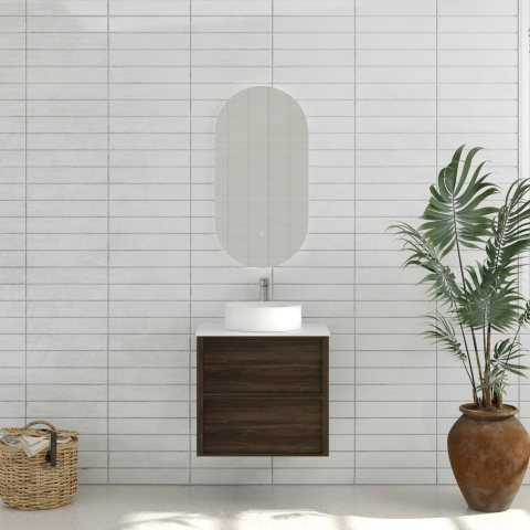 Aura 600mm Wall-Hung Vanity - Walnut - Image 1
