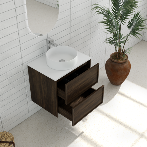 Aura 600mm Wall-Hung Vanity - Walnut - Image 3