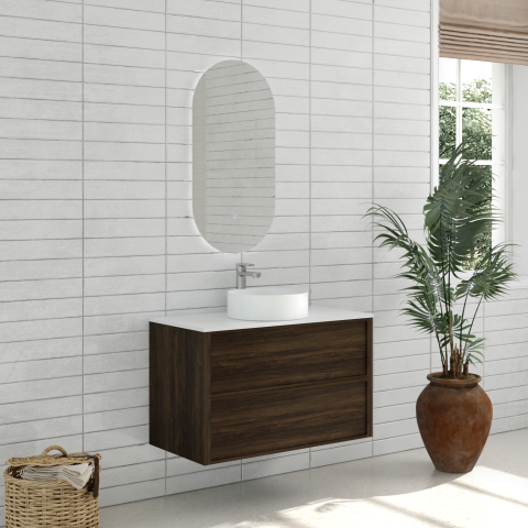 Aura 900mm Wall-Hung Vanity - Walnut - Image 2