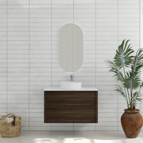 Aura 900mm Wall-Hung Vanity - Walnut - Image 1