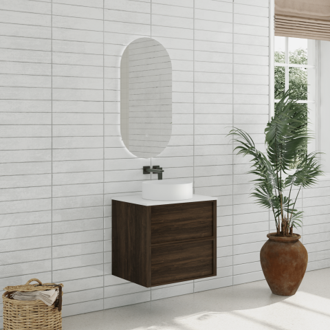Aura 600mm Wall-Hung Vanity - Walnut - Image 2
