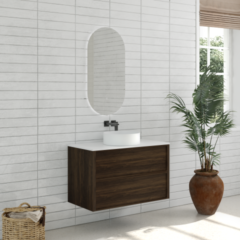 Aura 900mm Wall-Hung Vanity - Walnut - Image 5