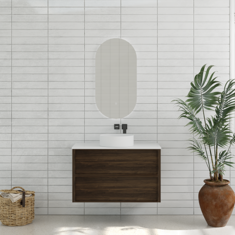 Aura 900mm Wall-Hung Vanity - Walnut - Image 4