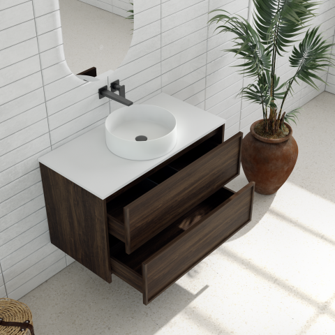 Aura 900mm Wall-Hung Vanity - Walnut - Image 3