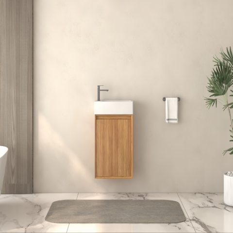 Aura 450mm Wall-Hung Vanity with Corian Basin - Acacia - Image 2