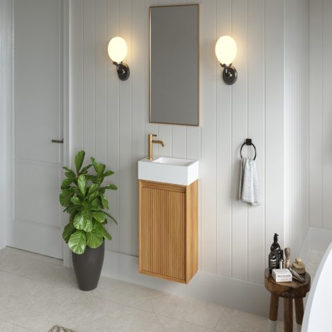 Aura 450mm Wall-Hung Vanity with Corian Basin - Acacia - Image 3