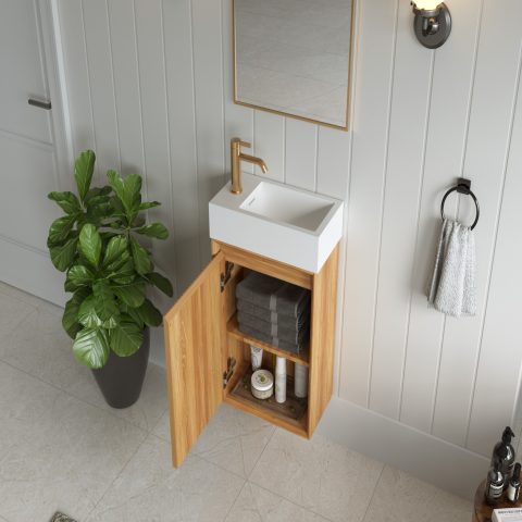 Aura 450mm Wall-Hung Vanity with Corian Basin - Acacia - Image 5