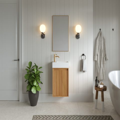 Aura 450mm Wall-Hung Vanity with Corian Basin - Acacia - Image 1